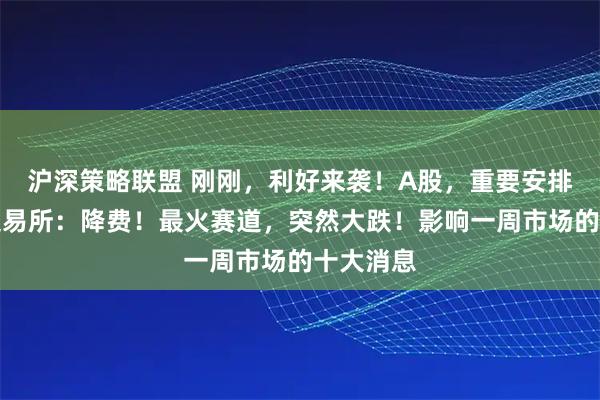 沪深策略联盟 刚刚，利好来袭！A股，重要安排！沪深交易所：降费！最火赛道，突然大跌！影响一周市场的十大消息