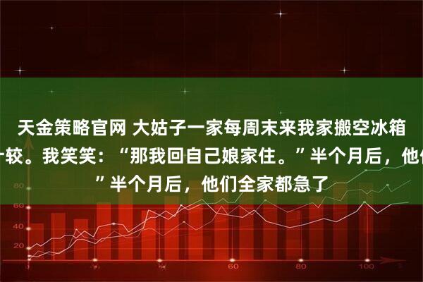 天金策略官网 大姑子一家每周末来我家搬空冰箱，公公怪我计较。我笑笑：“那我回自己娘家住。”半个月后，他们全家都急了