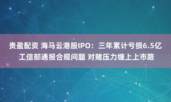 贵盈配资 海马云港股IPO：三年累计亏损6.5亿 工信部通报合规问题 对赌压力缠上上市路